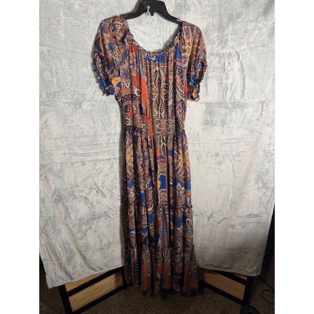 KATE and LILY Paisley Maxi Dress Women Size 14 Boho Smocked Waist Tiered